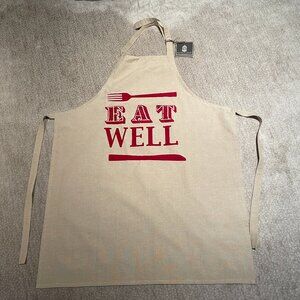NWT Shiraleah Chicago "Eat Well" 100% Cotton Adjustable Kitchen Apron, Beige/Red
